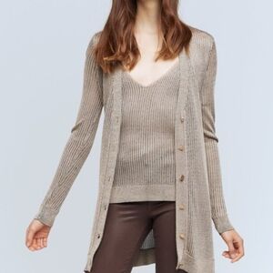 L'AGENCE Taupe Ribbed V-Neck Sweater & Longline Cardigan Set